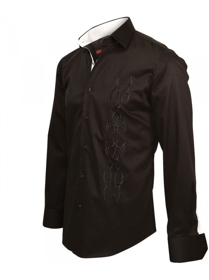 Chemise homme brodée coupe cintrée ETNICA Andrew Mac Allister Noir , 41 Noir - Kiabi