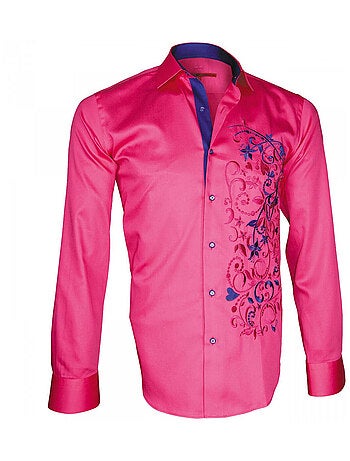 Chemise homme brodée coupe cintrée FLOWERTY Andrew Mac Allister Rose , 42