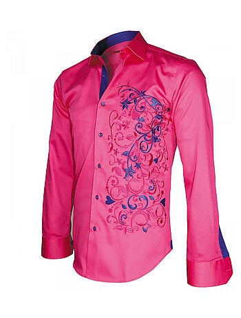 Chemise homme brodée coupe cintrée FLOWERTY Andrew Mac Allister Rose , 42