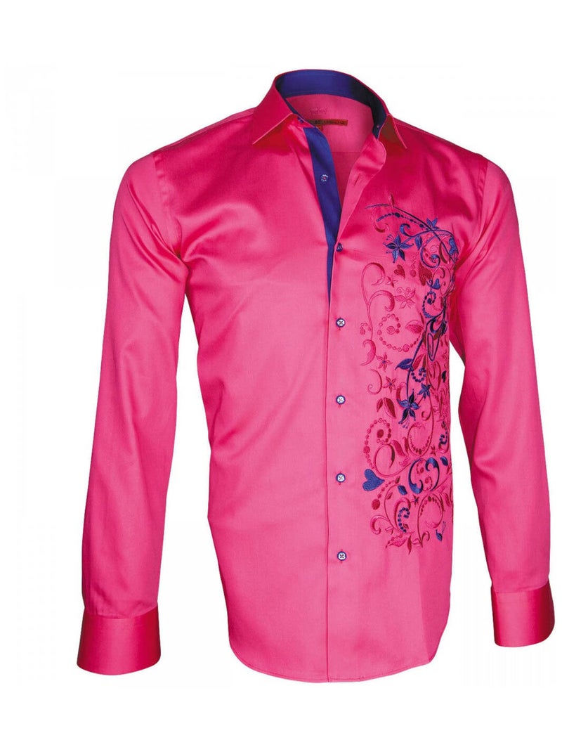 Chemise homme brodée coupe cintrée FLOWERTY Andrew Mac Allister Rose , 42 Rose - Kiabi