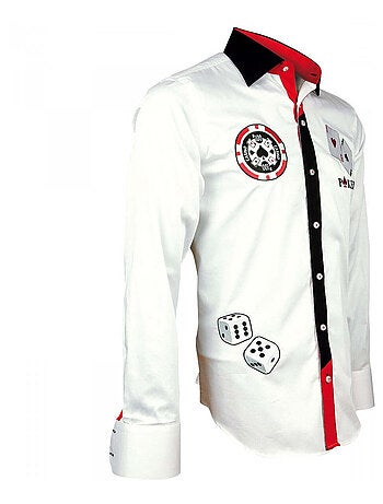Chemise homme brodée coupe cintrée GAMBLER Andrew Mac Allister Blanc , 38