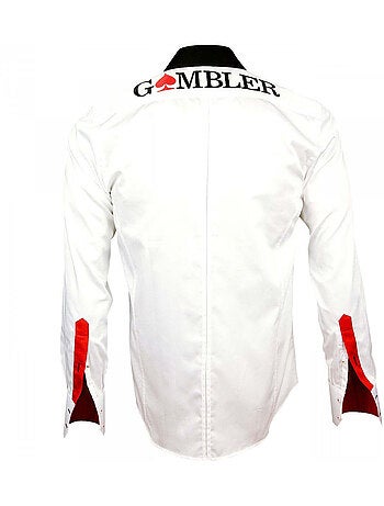 Chemise homme brodée coupe cintrée GAMBLER Andrew Mac Allister Blanc , 38
