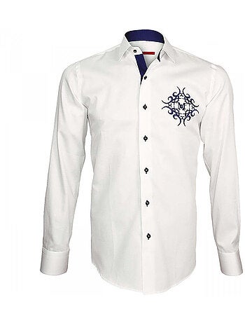 Chemise homme brodée coupe cintrée HERALDIC Andrew Mac Allister Blanc , 40