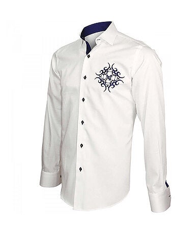 Chemise homme brodée coupe cintrée HERALDIC Andrew Mac Allister Blanc , 40