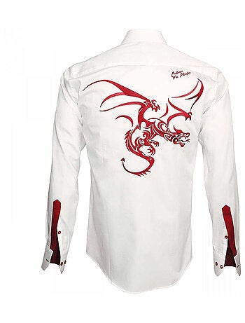 Chemise homme brodée coupe cintrée HERALDIC Andrew Mac Allister Blanc , 40