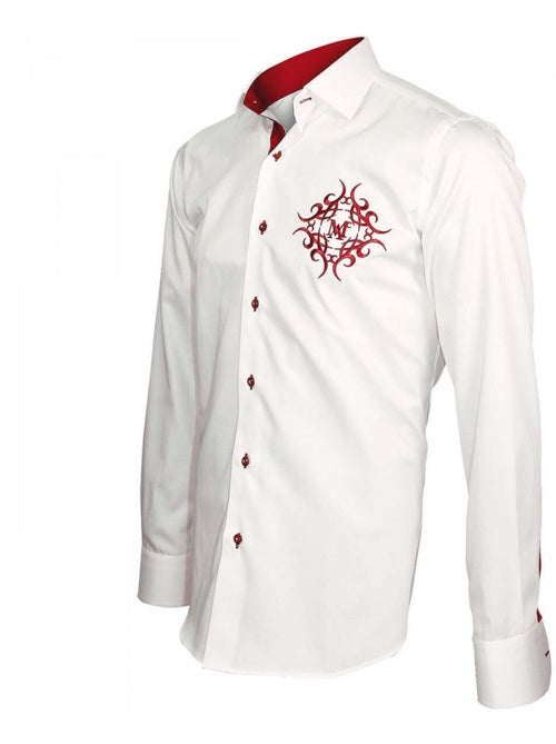 Chemise homme brodée coupe cintrée HERALDIC Andrew Mac Allister Blanc , Bleu , 39 - Kiabi