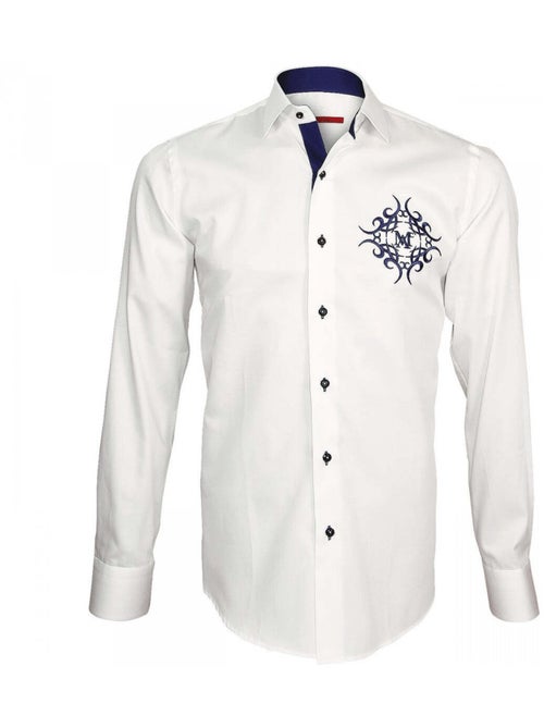 Chemise homme brodée coupe cintrée HERALDIC Andrew Mac Allister Blanc , Bleu , 39 - Kiabi