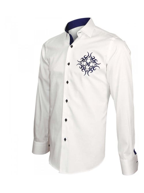 Chemise homme brodée coupe cintrée HERALDIC Andrew Mac Allister Blanc , Bleu , 39 - Kiabi