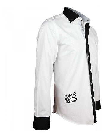Chemise homme brodée coupe cintrée JIMMY Andrew Mac Allister Blanc , 43