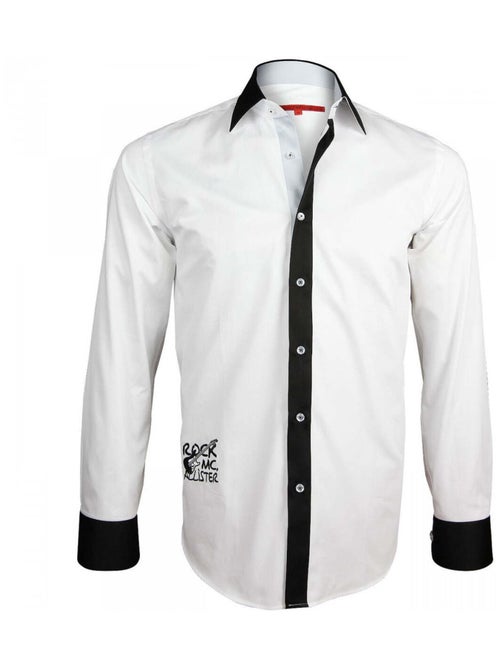 Chemise homme brodée coupe cintrée JIMMY Andrew Mac Allister Blanc , 43 - Kiabi
