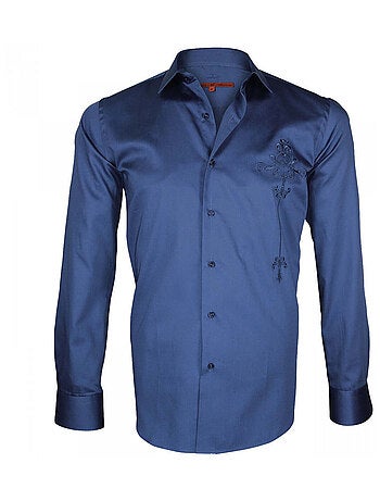 Chemise homme brodée coupe cintrée LEEDS Andrew Mac Allister Bleu ciel , 40