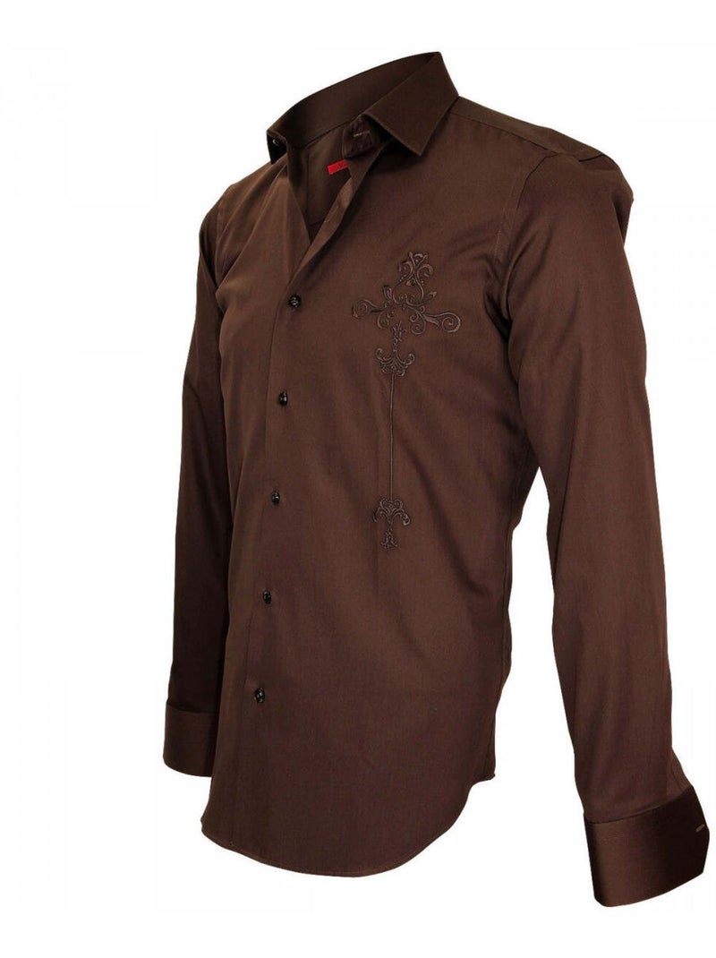 Chemise homme brodée coupe cintrée LEEDS Andrew Mac Allister Marron , 39 Marron - Kiabi