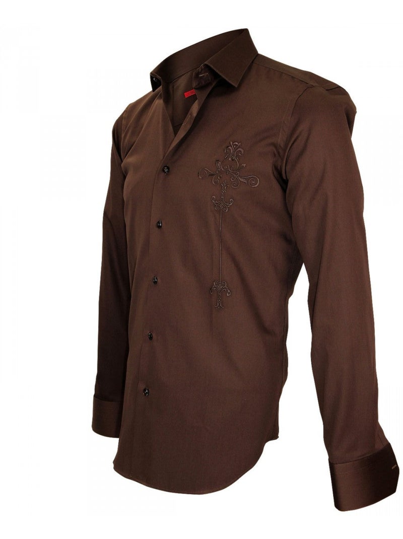 Chemise homme brodée coupe cintrée LEEDS Andrew Mac Allister Marron - Kiabi