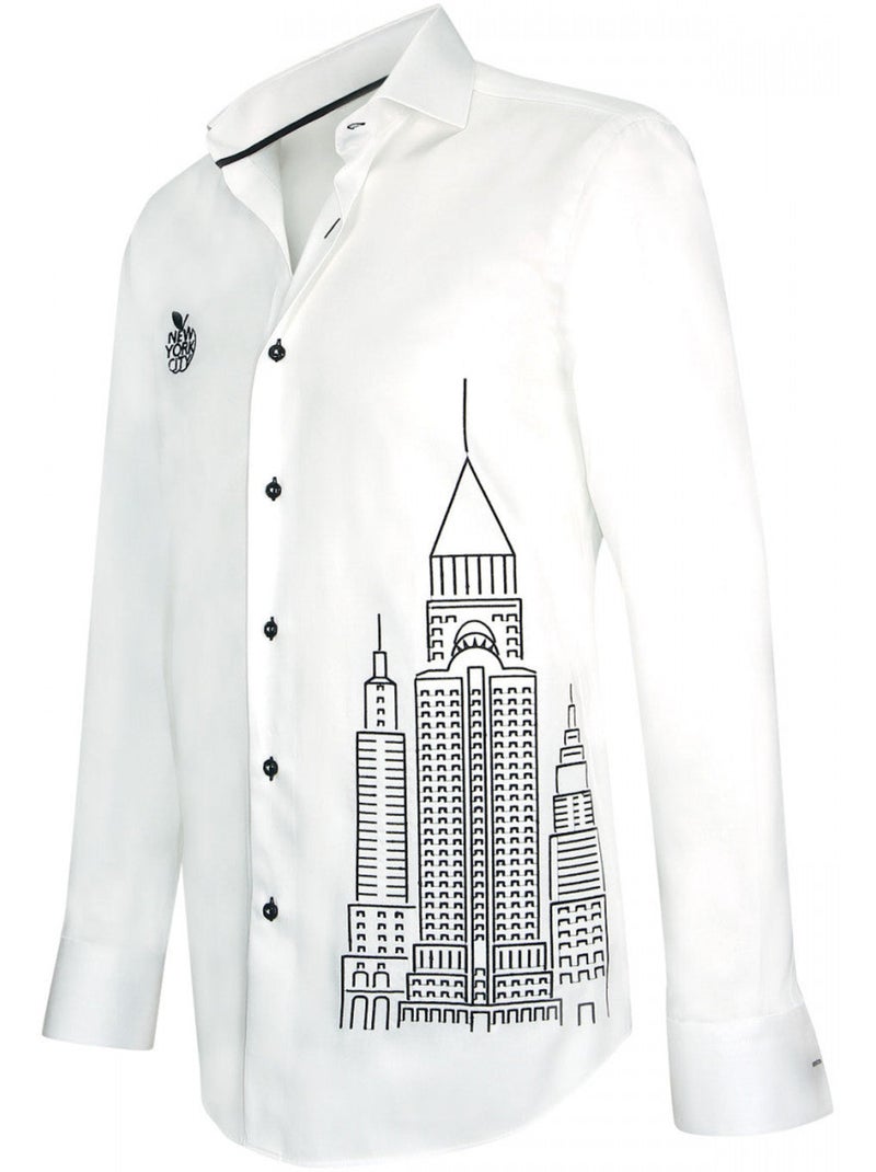 Chemise homme brodée coupe cintrée NEW YORK Andrew Mac Allister Blanc , 38 Blanc - Kiabi