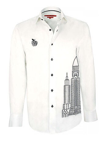 Chemise homme brodée coupe cintrée NEW YORK Andrew Mac Allister Blanc , 44