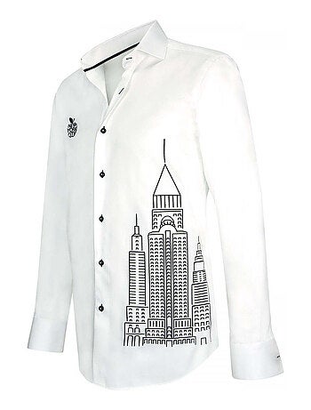 Chemise homme brodée coupe cintrée NEW YORK Andrew Mac Allister Blanc , 44