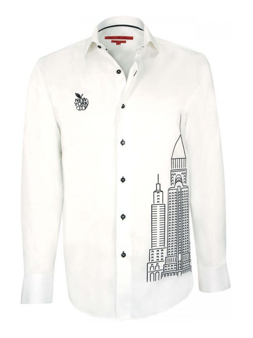 Chemise homme brodée coupe cintrée NEW YORK Andrew Mac Allister Blanc , 44 - Kiabi