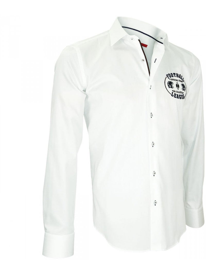 Chemise homme brodée coupe cintrée SUPERBALL Andrew Mac Allister Blanc - Kiabi