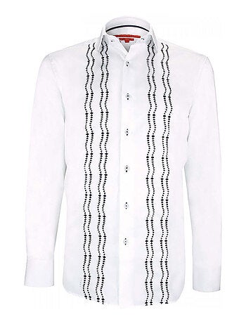 Chemise homme brodée satin de coton coupe cintrée BROIDERY Andrew Mac Allister Blanc , 38