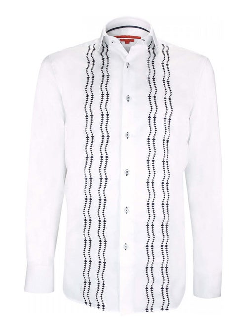 Chemise homme brodée satin de coton coupe cintrée BROIDERY Andrew Mac Allister Blanc , 38 - Kiabi
