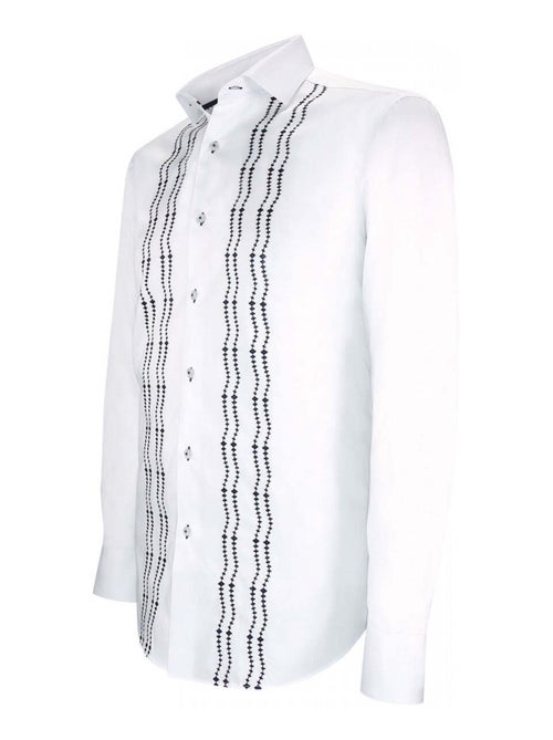 Chemise homme brodée satin de coton coupe cintrée BROIDERY Andrew Mac Allister Blanc , 40 - Kiabi