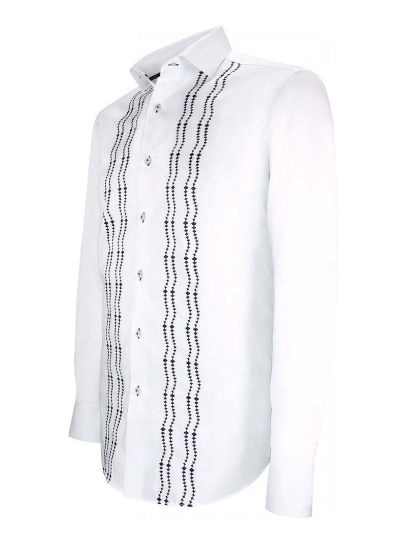 Chemise homme brodée satin de coton coupe cintrée BROIDERY Andrew Mac Allister Blanc , 40 Blanc - Kiabi
