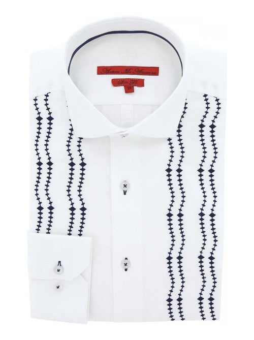 Chemise homme brodée satin de coton coupe cintrée BROIDERY Andrew Mac Allister Blanc , 40 - Kiabi