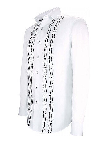 Chemise homme brodée satin de coton coupe cintrée BROIDERY Andrew Mac Allister Blanc , 42