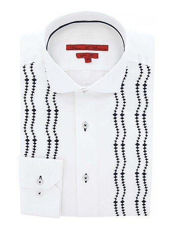 Chemise homme brodée satin de coton coupe cintrée BROIDERY Andrew Mac Allister Blanc , 42