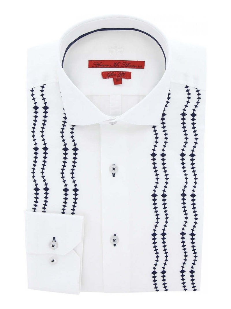 Chemise homme brodée satin de coton coupe cintrée BROIDERY Andrew Mac Allister Blanc , 42 Blanc - Kiabi