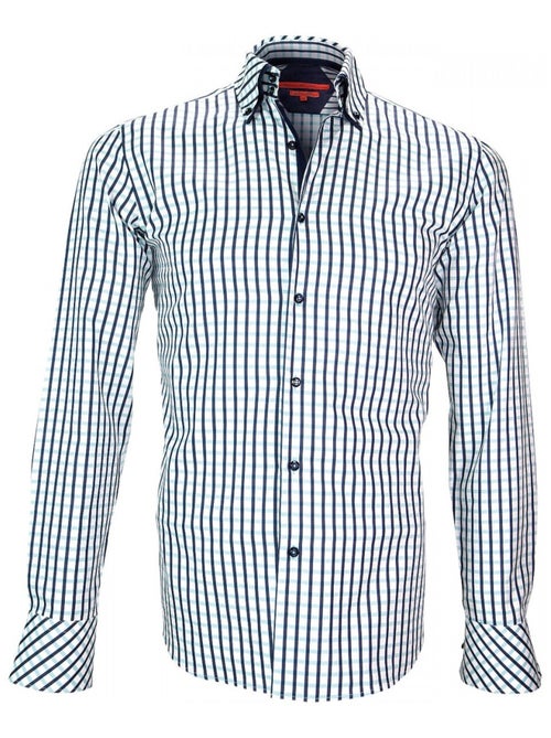 Chemise homme casual coupe cintrée SHEFFIELDS Andrew Mac Allister Blanc , Bleu , 44 - Kiabi