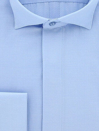 Chemise homme col cassé tissu armuré coupe cintrée CROKEN Andrew Mac Allister Bleu , 40
