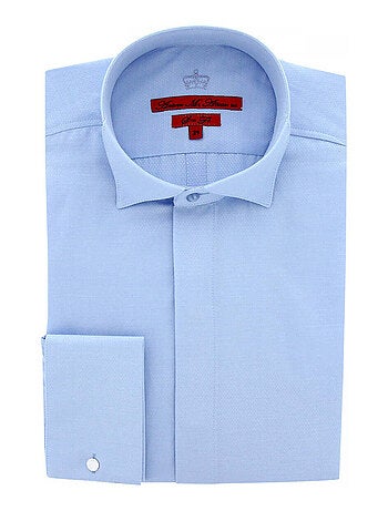 Chemise homme col cassé tissu armuré coupe cintrée CROKEN Andrew Mac Allister Bleu , 40