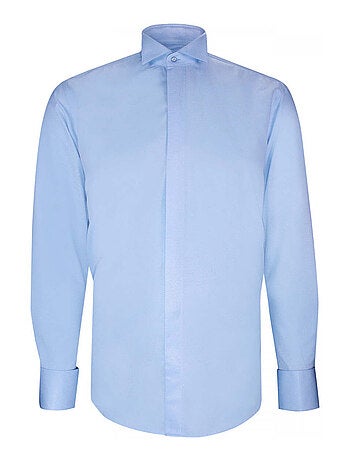 Chemise homme col cassé tissu armuré coupe cintrée CROKEN Andrew Mac Allister Bleu , 40