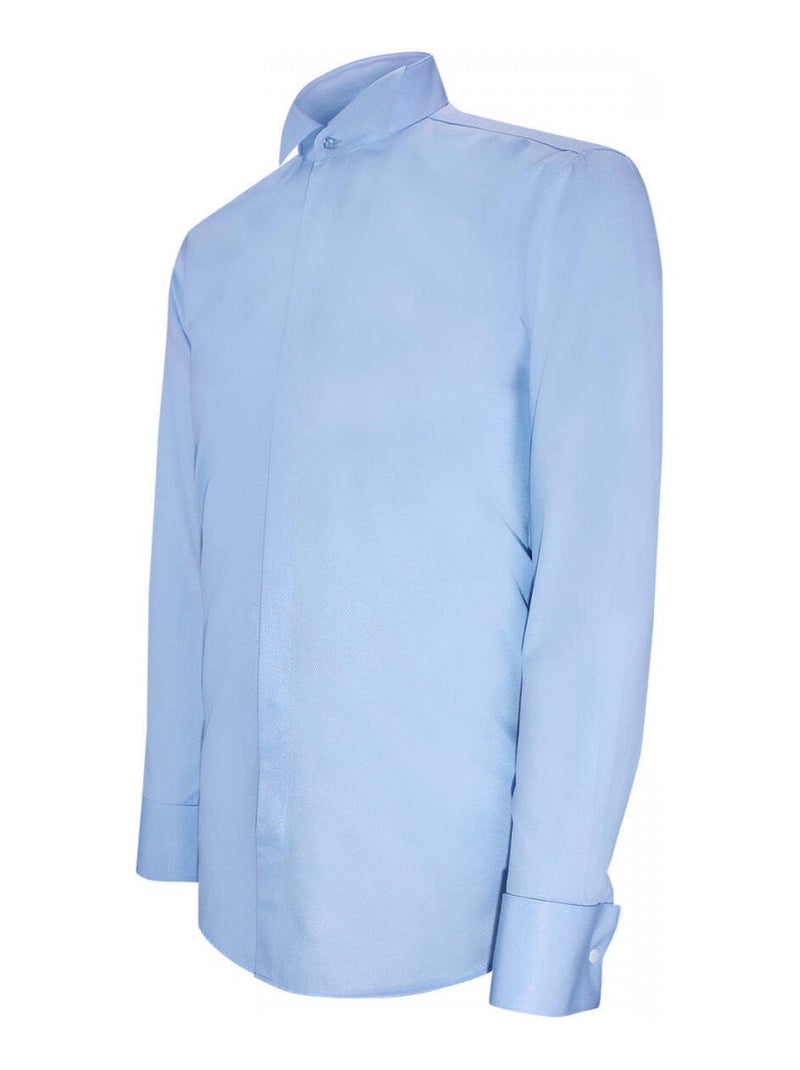 Chemise homme col cassé tissu armuré coupe cintrée CROKEN Andrew Mac Allister Bleu , 40 Bleu - Kiabi