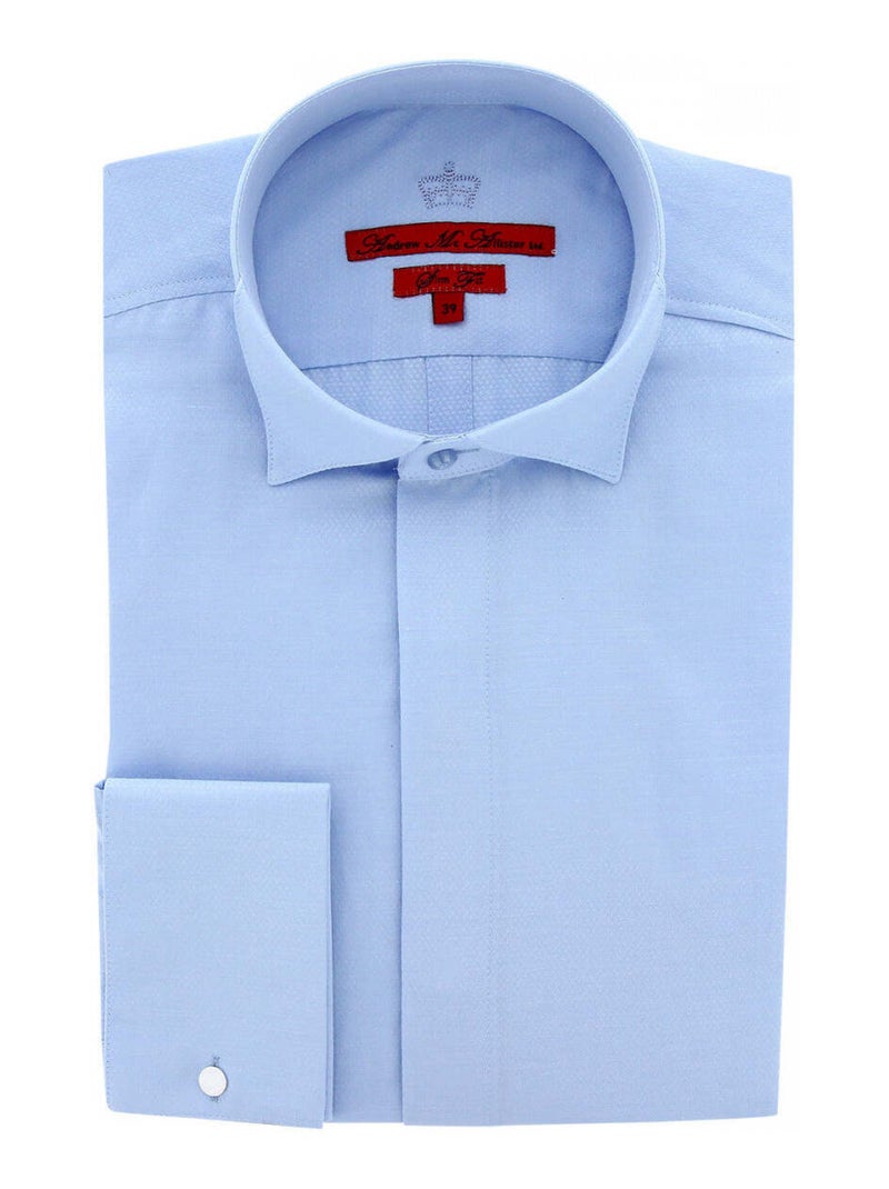 Chemise homme col cassé tissu armuré coupe cintrée CROKEN Andrew Mac Allister Bleu - Kiabi