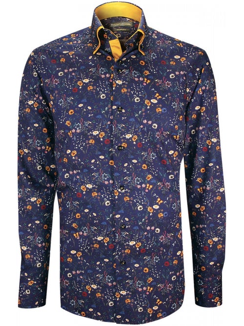 Chemise homme double col à coudières coupe cintrée EROS Emporio balzani Bleu , 42 - Kiabi