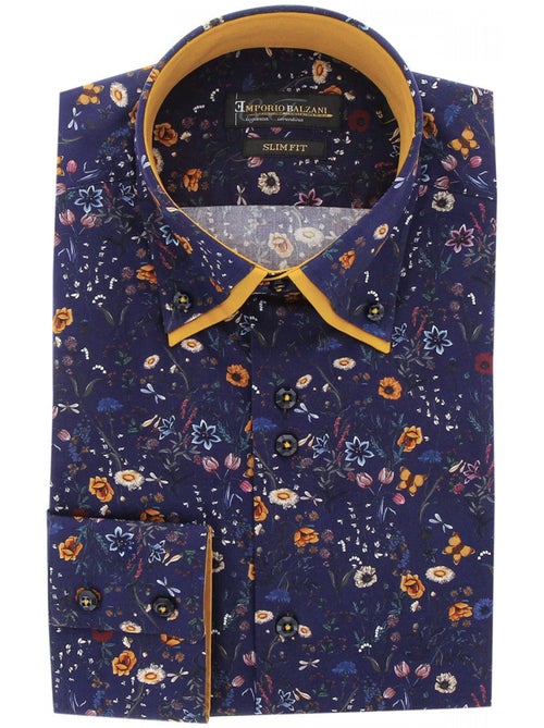 Chemise homme double col à coudières coupe cintrée EROS Emporio balzani Bleu , 42 - Kiabi