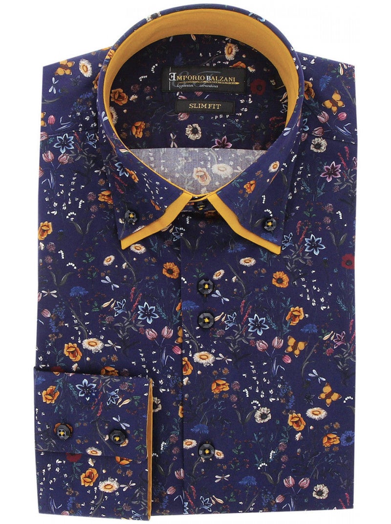Chemise homme double col à coudières coupe cintrée EROS Emporio balzani Bleu - Kiabi