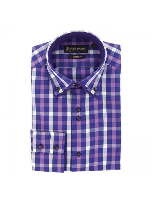 Chemise homme double col à coudières coupe cintrée LORENZO Emporio balzani Violet , 38 - Kiabi
