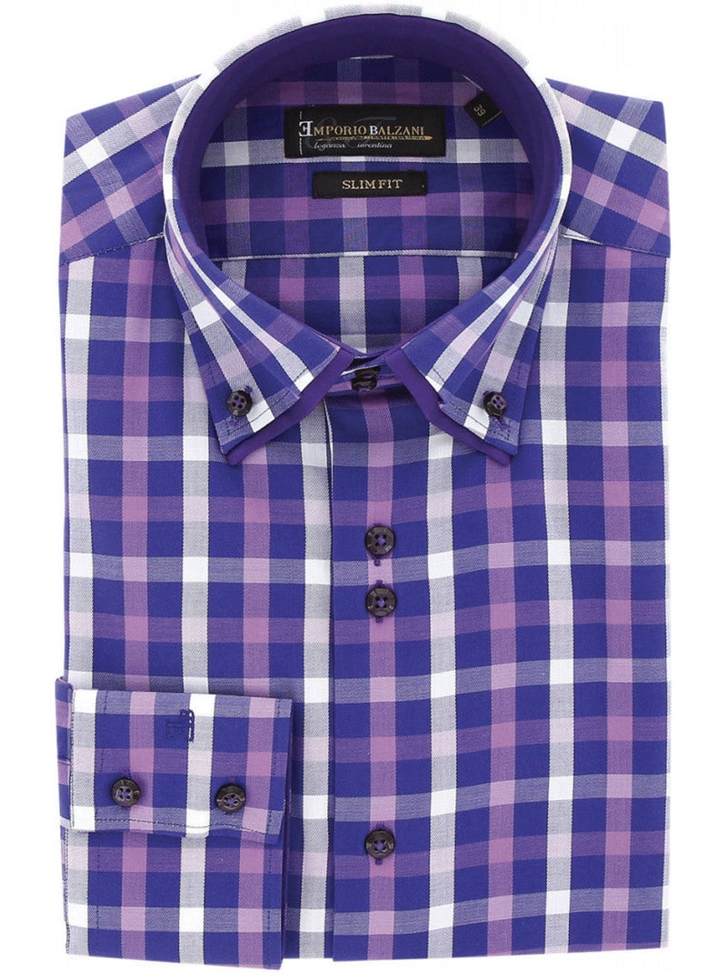 Chemise homme double col à coudières coupe cintrée LORENZO Emporio balzani Violet , 45 Violet - Kiabi
