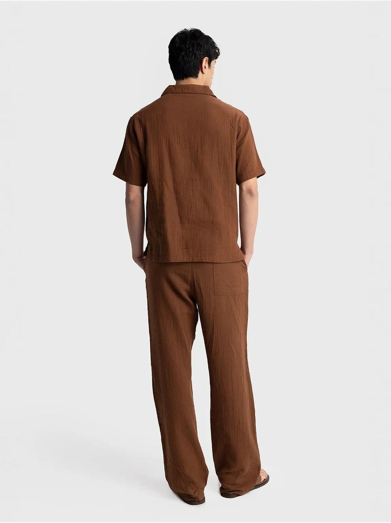 Chemise homme en coton à manches courtes coupe décontractée giesto Marron - Kiabi