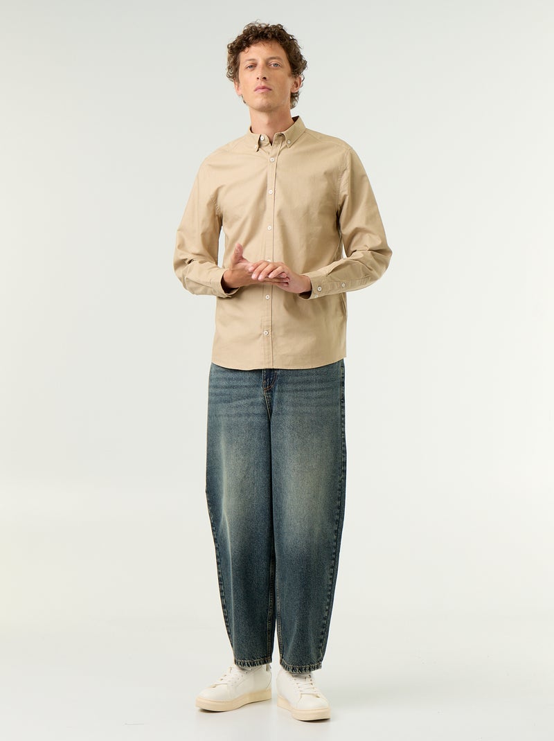 Chemise homme en coton à manches longues Beige - Kiabi