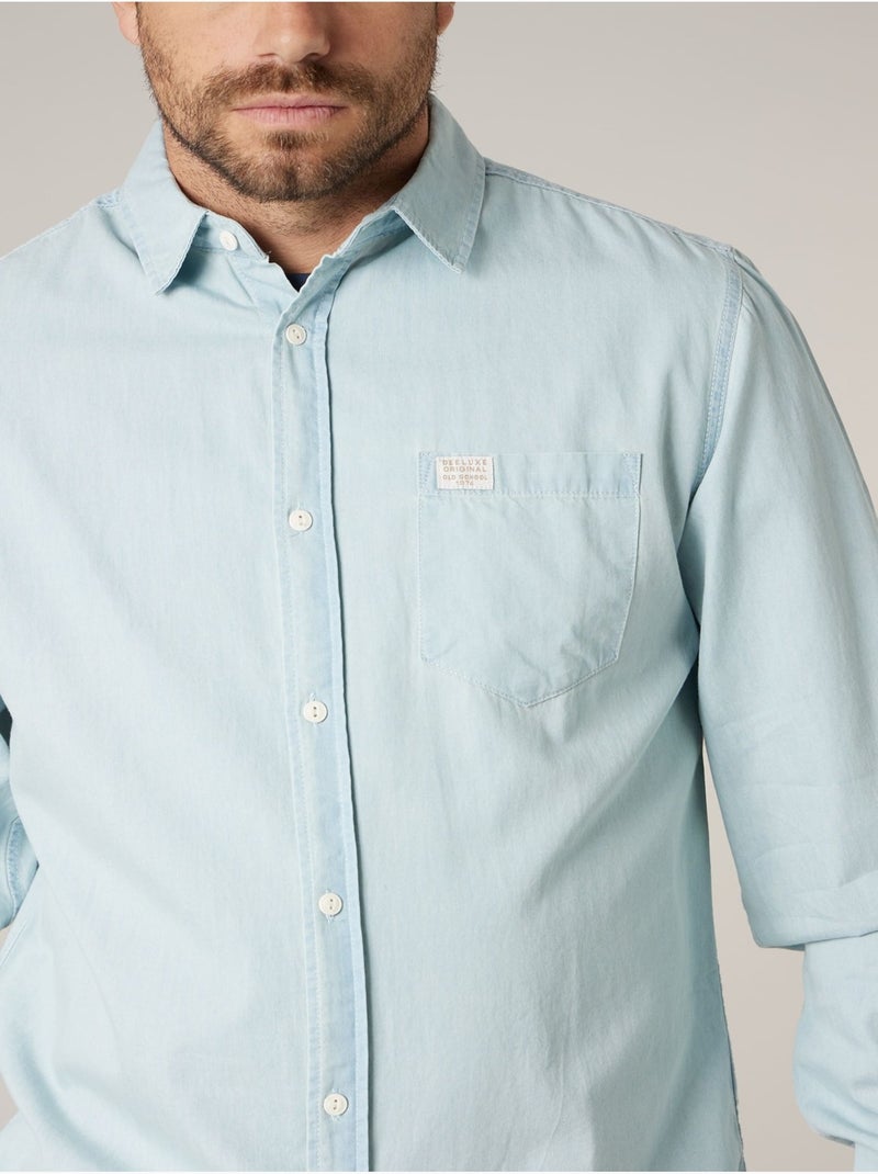 Chemise homme en coton chambray délavé clair 'Deeluxe' Bleu clair - Kiabi