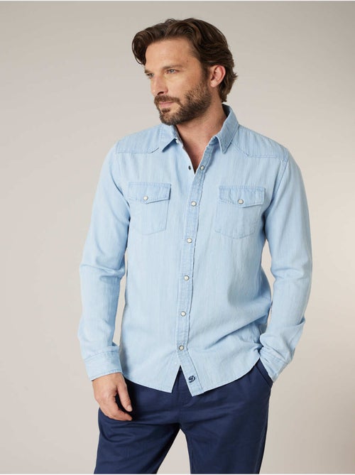 Chemise homme en coton chambray délavé clair 'Deeluxe' - Kiabi