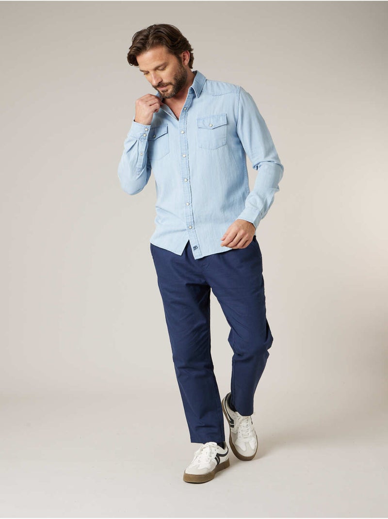 Chemise homme en coton chambray délavé clair 'Deeluxe' Bleu - Kiabi