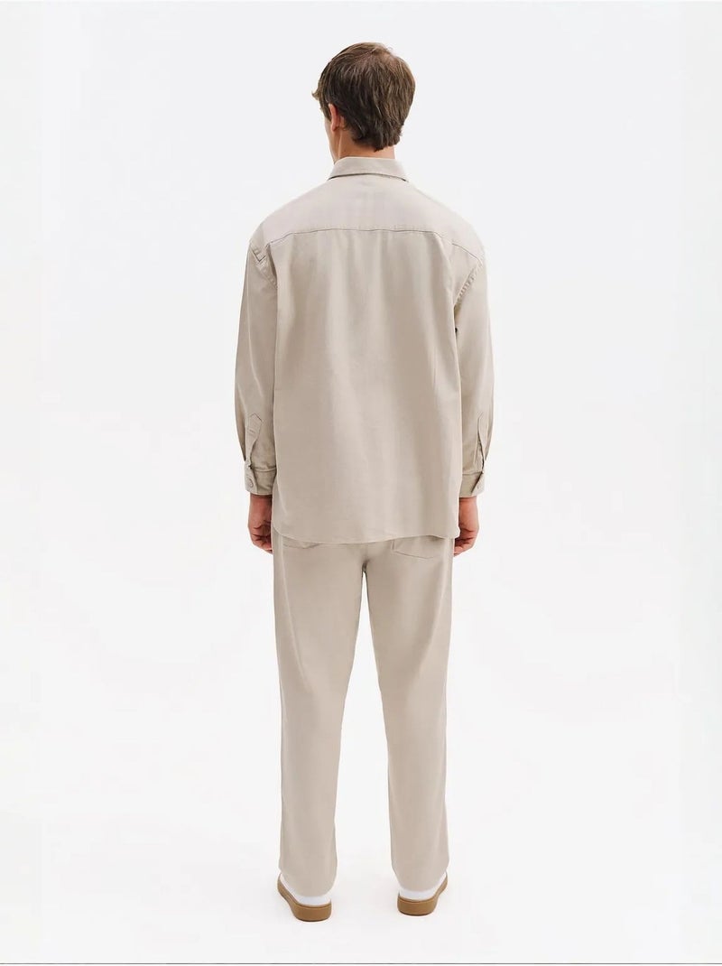 Chemise homme en coton et lycra giesto Beige argile - Kiabi
