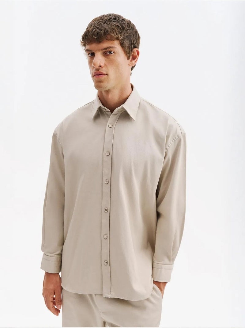 Chemise homme en coton et lycra giesto Beige argile - Kiabi