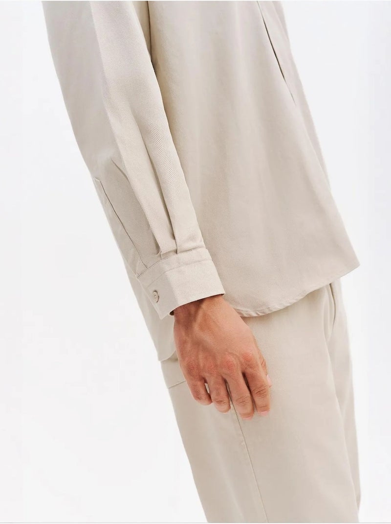 Chemise homme en coton et lycra giesto Beige argile - Kiabi