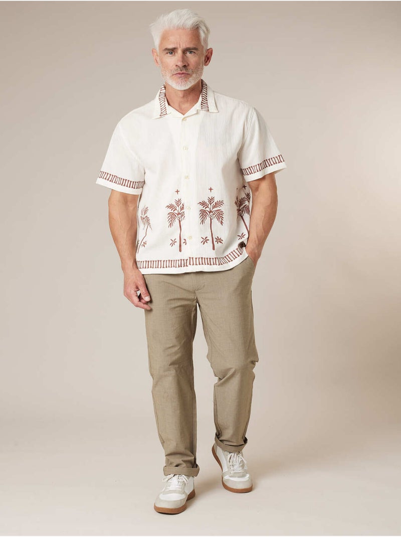 Chemise homme en coton motif palmier 'Deeluxe' Ecru - Kiabi